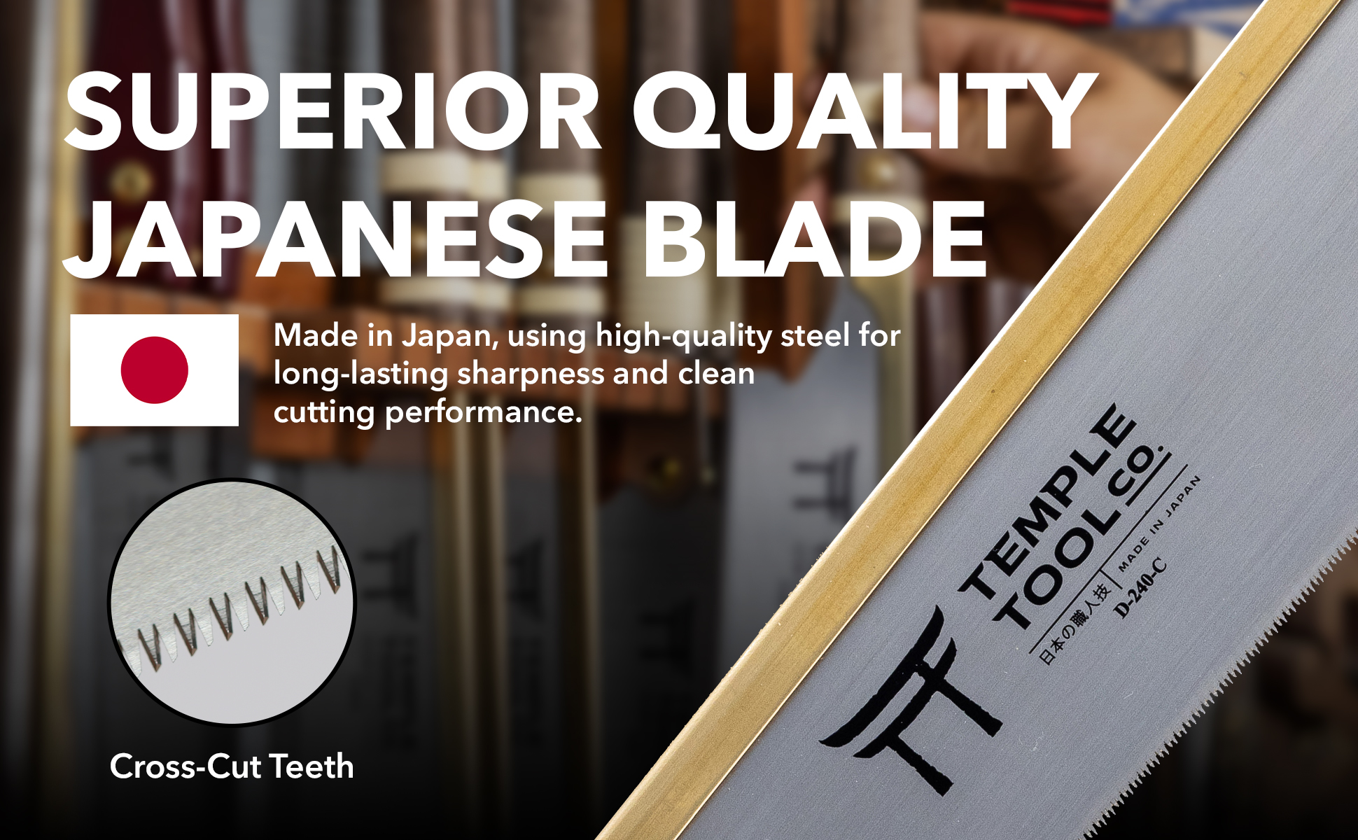 TEMPLE TOOL Dozuki Japanese Crosscut Pull Saw - 240 mm - description 2